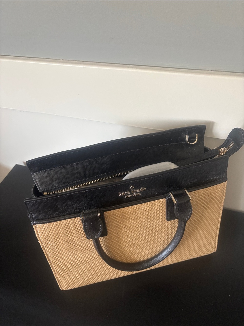 kate spade Black & Natural Straw Tote Satchel - Picture 2 of 7